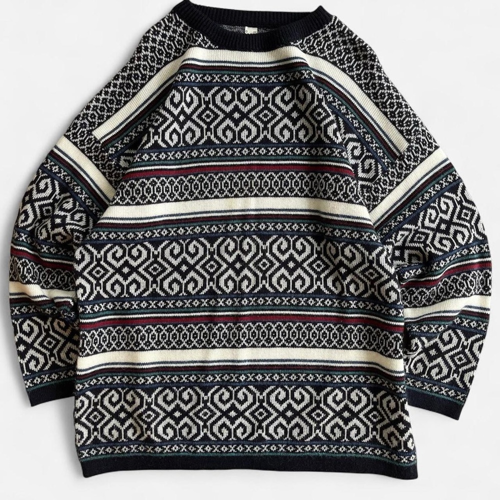 Vintage European Nordic Style Wool Acrylic Blend Sweater Jumper Grandpa Retro